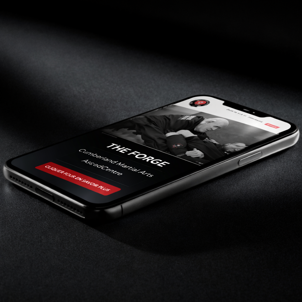 Smartphone montrant le site _THE FORGE_